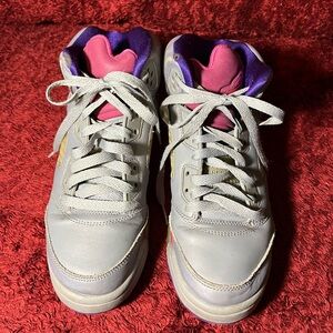 Jordan Gray and Pink Sneakers with Purple Accents